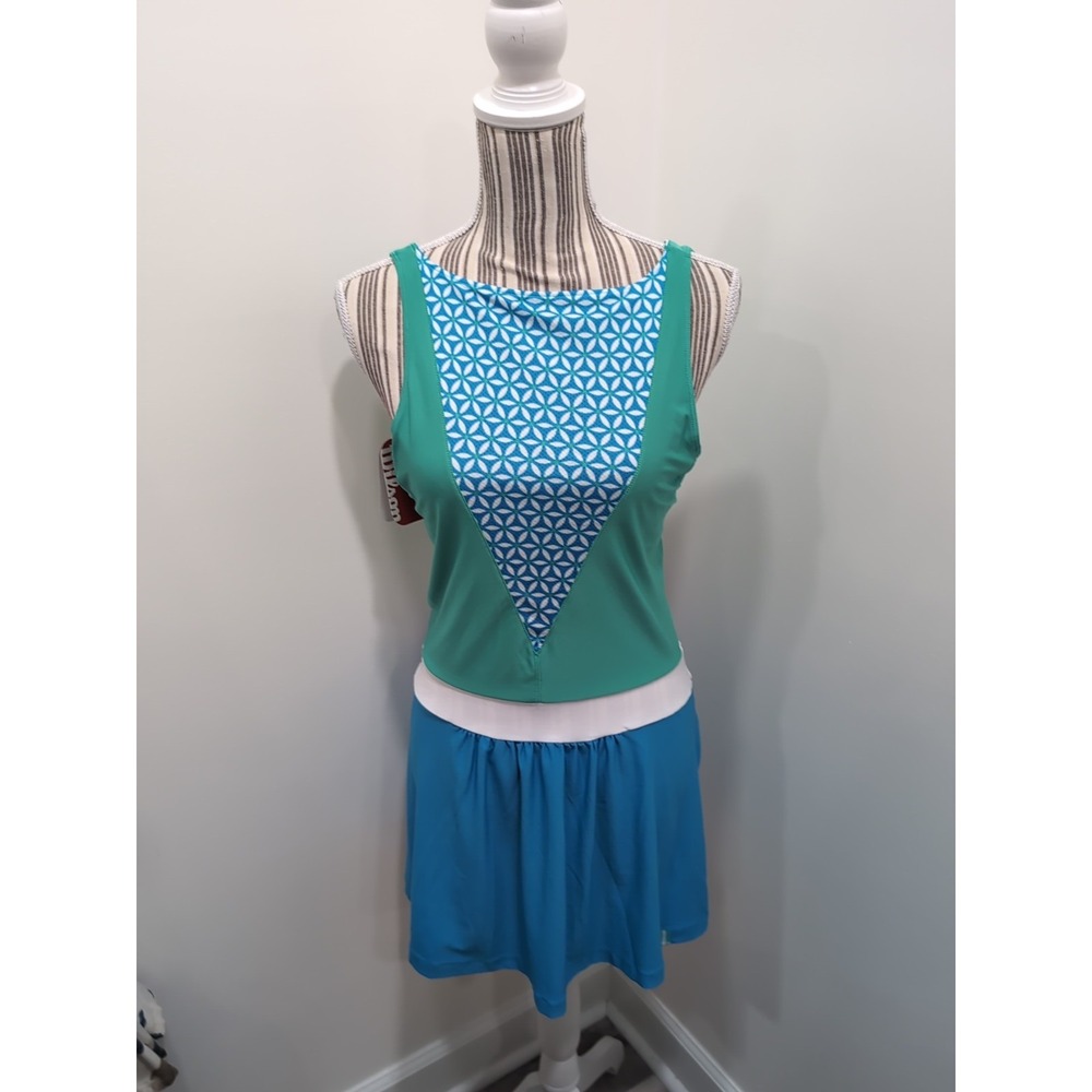NWT Wilson Sweet Success Blue & Green Tennis Dress Built In Bra UV Size Medium